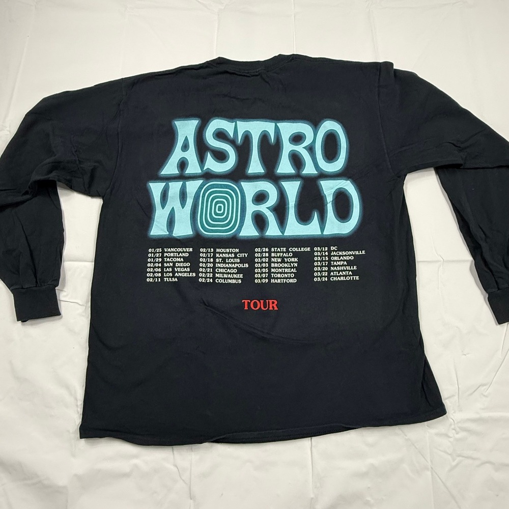 Travis Scott Astroworld 2018 Tour Long Sleeve Shirt Black Mens Large Cactus Jack